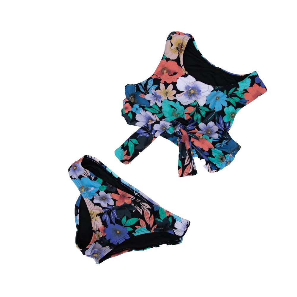 O'Neill Swimsuit Bikini Top & Bottom 2 Pieces Girls 8 Floral Tie Up Front Accent